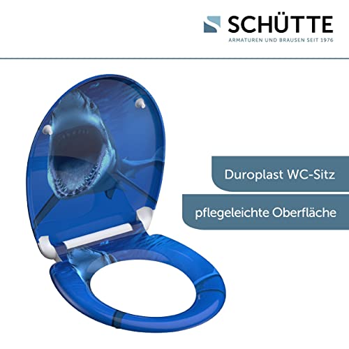 SCHÜTTE SHARK WC-Sitz Duroplast, Toilettensitz mit Absenkautomatik und Schnellverschluss für die einfache Reinigung, maximale Belastung der Klobrille 150 kg, Motiv Hai 82371 - 4