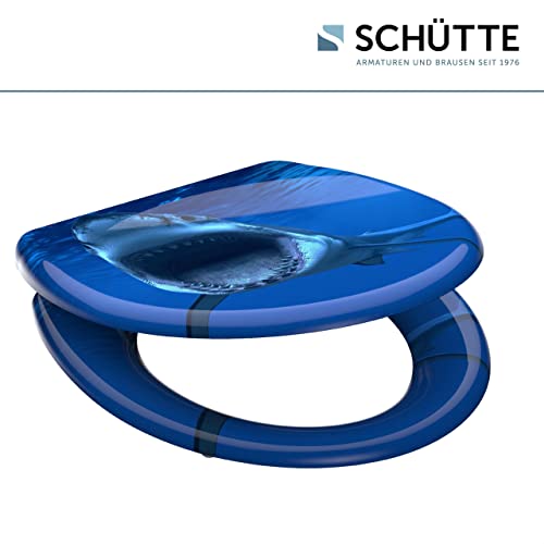 SCHÜTTE SHARK WC-Sitz Duroplast, Toilettensitz mit Absenkautomatik und Schnellverschluss für die einfache Reinigung, maximale Belastung der Klobrille 150 kg, Motiv Hai 82371 - 9