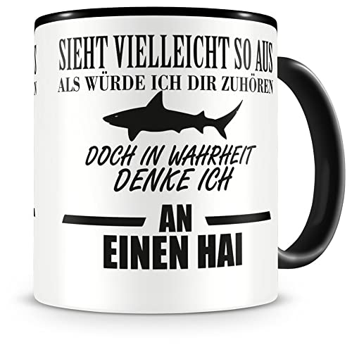 Samunshi® Ich denke an einen Hai Tasse Kaffeetasse Teetasse Kaffeepott Kaffeebecher Becher H:95mm/D:82mm schwarz