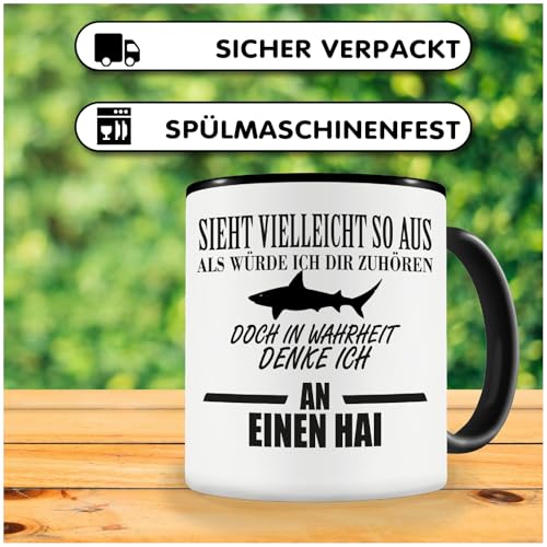 Samunshi® Ich denke an einen Hai Tasse Kaffeetasse Teetasse Kaffeepott Kaffeebecher Becher H:95mm/D:82mm schwarz - 4