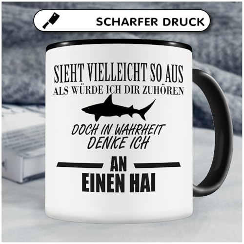 Samunshi® Ich denke an einen Hai Tasse Kaffeetasse Teetasse Kaffeepott Kaffeebecher Becher H:95mm/D:82mm schwarz - 5