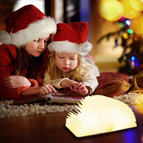 Tronisky LED Buchlampe Faltbare LED Stimmungsbeleuchtung in Buch Form, Hölzerne Buch Lampe USB Wiederaufladen Nachtlicht Dekorative Tischlampe, 880mAh, Warmweiß - 6