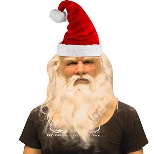 zuoshini Santa Claus Maske, Weihnachtsmann Maske Latex Gesichtsmaske Santa Claus Kopfbedeckung Kopfschmuck Dekoration Vollkopfmaske Weihnachten Geschenke für Weihnachten Karneval Kostüm Cosplay