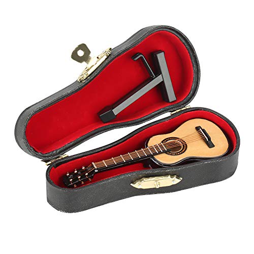 10CM Mini Gitarre Deko, Miniatur Gitarre Modell mit Stand und Box Holz Mini Deko Gitarre Guitar musikalische Ornamente Handwerk Wohnkultur