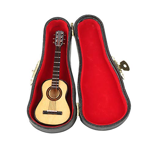 10CM Mini Gitarre Deko, Miniatur Gitarre Modell mit Stand und Box Holz Mini Deko Gitarre Guitar musikalische Ornamente Handwerk Wohnkultur - 7