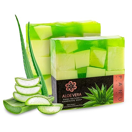 Panu Aloe Vera Seife – Vegane Duschseife für alle Hauttypen – Naturseife als festes Duschgel und festes Shampoo – Natürlicher Duschbrocken – Seife Stück Tierversuchsfrei