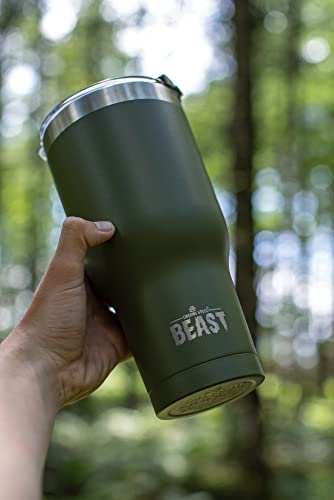 BEAST Edelstahl Becher Vakuumisolierte Tasse Kaffeebecher Doppelwandige Reiseflasche Thermobecher mit Spritzfestem Deckel, Paket mit 2 Strohhalmen, Rohrbürste & Geschenkbox (30oz, Militärgrün) - 8