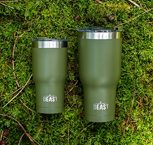 BEAST Edelstahl Becher Vakuumisolierte Tasse Kaffeebecher Doppelwandige Reiseflasche Thermobecher mit Spritzfestem Deckel, Paket mit 2 Strohhalmen, Rohrbürste & Geschenkbox (30oz, Militärgrün) - 9