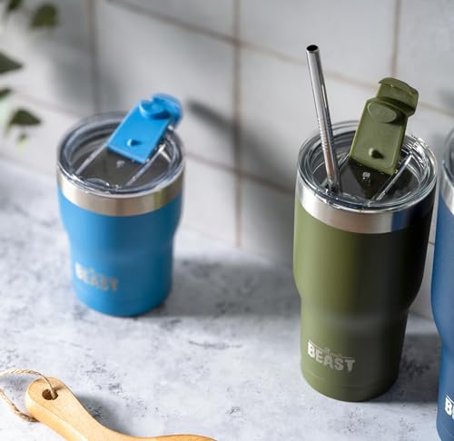 BEAST Edelstahl Becher Vakuumisolierte Tasse Kaffeebecher Doppelwandige Reiseflasche Thermobecher mit Spritzfestem Deckel, Paket mit 2 Strohhalmen, Rohrbürste & Geschenkbox (30oz, Militärgrün) - 8