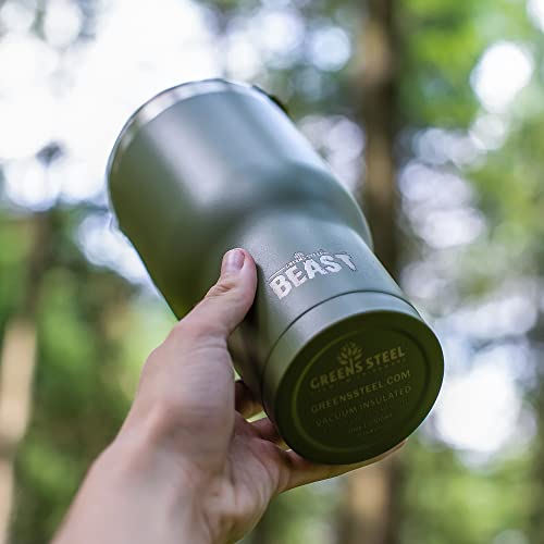 BEAST Edelstahl Becher Vakuumisolierte Tasse Kaffeebecher Doppelwandige Reiseflasche Thermobecher mit Spritzfestem Deckel, Paket mit 2 Strohhalmen, Rohrbürste & Geschenkbox (30oz, Militärgrün) - 7