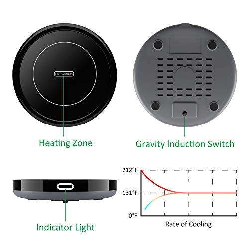 E-YIIVIIL Tassenwärmer Getränkewärmer mit Elektrischer Heizplatte Automatischer Schwerkraft-Sensor-Schalter für Tee Kaffee Milch Kaffeewärmer mit Eurostecker für Büro, Zuhause (Bis zu 131F/55C) - 5