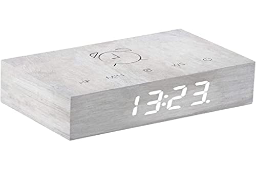 Gingko Flip Click Clock LED-Weckertallon aktiviert mit Neuer Flip-Technologie, wiederaufladbar mit Laser-gravierten Touch-Steuerungen, Verschiedene Holzveredelungen (White Birch)