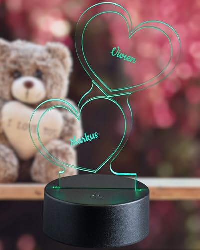 Smyla Herz-Leuchte mit Namensgravur | Romantisches LED-Herz mit Namen und Farb-Lichtern als Partnergeschenk | LED-Lampe mit Gravur| 7 Farben | Valentinstag