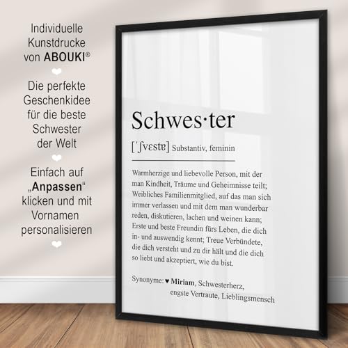 SCHWESTER Definition ABOUKI Kunstdruck Poster Bild mit Namen personalisiert Geschenk-Idee Geburtstag Weihnachten für Geschwister Schwestern optional mit Holz-Rahmen - 2