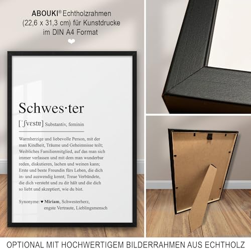 SCHWESTER Definition ABOUKI Kunstdruck Poster Bild mit Namen personalisiert Geschenk-Idee Geburtstag Weihnachten für Geschwister Schwestern optional mit Holz-Rahmen - 4