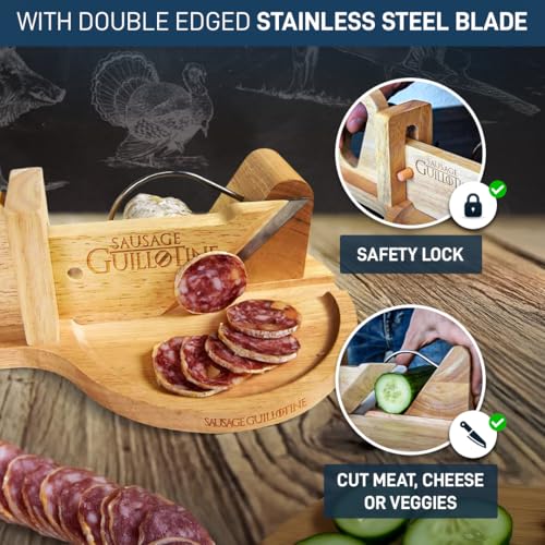 mikamax – Wurst Schneider Guillotine – Traditionelle Wurstschneidemaschine – Sausage Guillotine – 30 x 19 x 12 cm – Massivholz - 4
