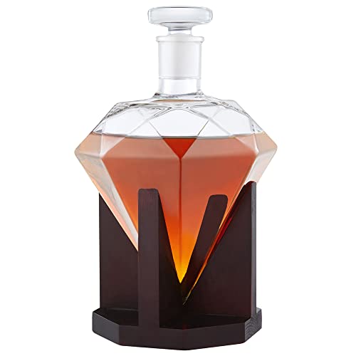 AMAVEL Whisky Karaffe – Diamant-Design mit Holz-Ständer