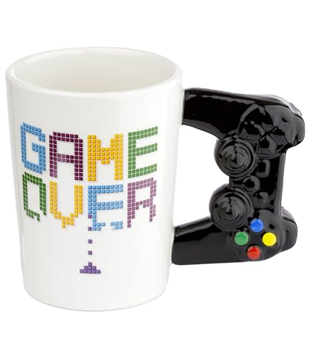 Puckator Controller Tasse Game Over mit 3D Controller am Henkel weiß, Bedruckt, 100% Keramik, in Geschenkverpackung.