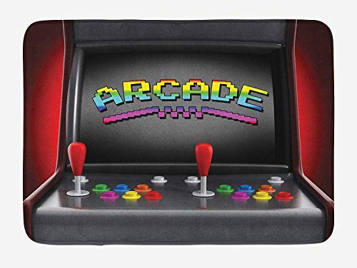 PdGAmats Video Games Bath Mat, Arcade Machine Retro Gaming Fun Joystick Buttons Vintage 80's 90's Electronic 23.6 W X 15.7W Inches