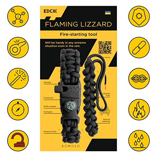 EDCX Survival Nylon Armband Fire-Starting Tool Flaming Lizzard (M Size -19-20 cm) (Black, M) - 3