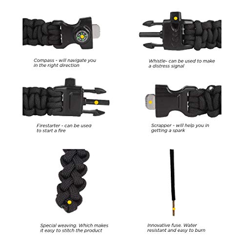 EDCX Survival Nylon Armband Fire-Starting Tool Flaming Lizzard (M Size -19-20 cm) (Black, M) - 4