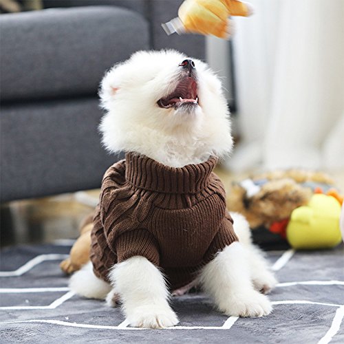 ubest Hundepullover, Hundemantel, Sweater Gestrickter Pullover mit Kapuze für Kleine Hunde, Hund Katze Pullover für Herbst Winter, Beige, S - 3