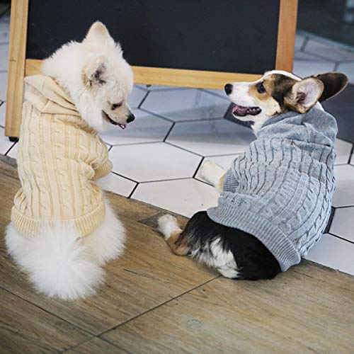 ubest Hundepullover, Hundemantel, Sweater Gestrickter Pullover mit Kapuze für Kleine Hunde, Hund Katze Pullover für Herbst Winter, Beige, S - 5