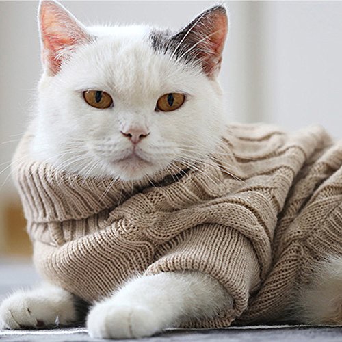 ubest Hundepullover, Hundemantel, Sweater Gestrickter Pullover mit Kapuze für Kleine Hunde, Hund Katze Pullover für Herbst Winter, Beige, S - 7