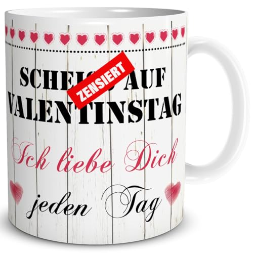 TRIOSK Tasse mit Spruch lustig Scheiß auf Valentinstag Ich Liebe Dich jeden Tag Liebestassen Valentin Geschenk für Sie Ihn verliebte Paare Rot