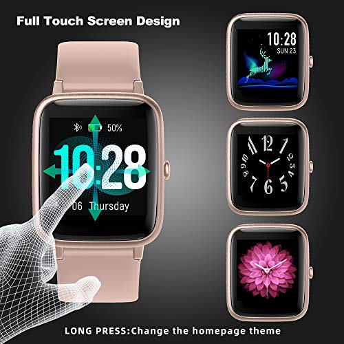 YONMIG Smartwatch, Fitness Armband Tracker Voller Touch Screen Uhr IP68 Wasserdicht Armbanduhr Smart Watch mit Schrittzähler Pulsmesser Stoppuhr für Damen Kinder Sportuhr für iOS Android (Rosa) - 2