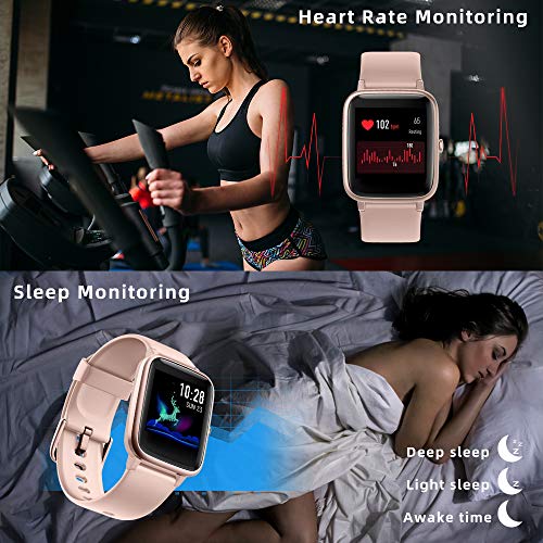 YONMIG Smartwatch, Fitness Armband Tracker Voller Touch Screen Uhr IP68 Wasserdicht Armbanduhr Smart Watch mit Schrittzähler Pulsmesser Stoppuhr für Damen Kinder Sportuhr für iOS Android (Rosa) - 6