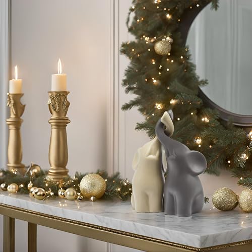 FeinKnick Harmonisches Elefanten Pärchen aus Keramik in Beige & Grau – Moderne Skulptur als Paar aus Zwei einzelnen Elefanten – Deko-Figur 16 cm hoch – Elefant - 7