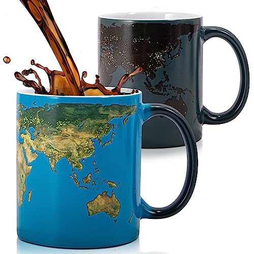 Magische Kaffeetasse Erde,Tasse Thermoeffekt Weltkarte Geschenk fuer Maenner Papa Geschenkideen Lustige Kaffeetassen 12Oz/350ml Keramik Becher Tassen Geschenke für Männer/Mann