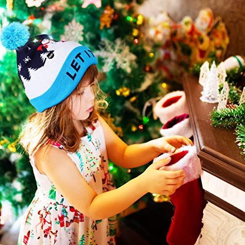 LED Weihnachtsmütze Erwachsene - Unisex Nikolaus Mütze mit Bommrel - Blaue Dehnbare Strickmütze mit 6 LED-Lichtern - mit Schneefall bedruckt - Leuchtende-Weihnachtsmütze für Weihnachtsfeier - 4