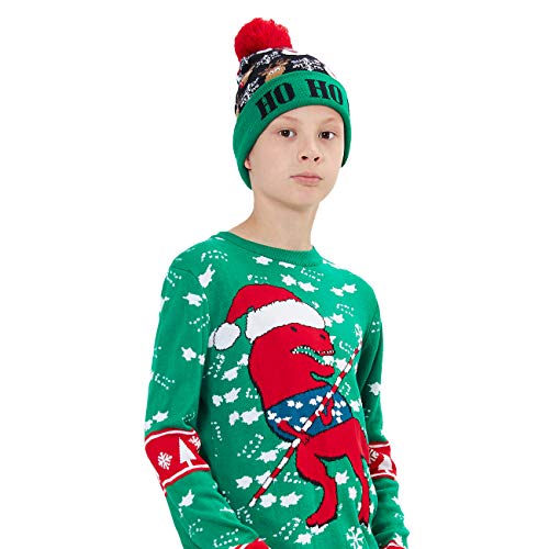 AIDEAONE warme weihnachtsmützen gestrickte Mütze HO HO HO gedruckt LED Leuchten Beanie für Xmas Party Geschenke - 3