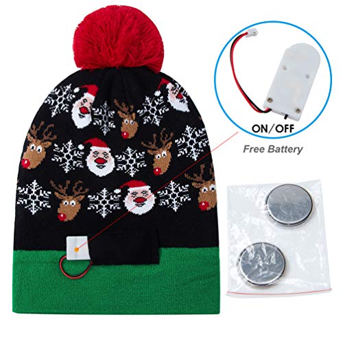 AIDEAONE warme weihnachtsmützen gestrickte Mütze HO HO HO gedruckt LED Leuchten Beanie für Xmas Party Geschenke - 4