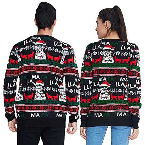 Freshhoodies Unisex Strickpullover Alpaka Weihnachtspullover Mit LED Leuchten Neuheit Ugly Weihnachtspulli Sweater Pullover Für Damen Herren Weihnachtsparty XXL - 2