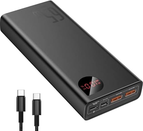 Baseus Power Bank 20000mAh, PD 65W QC 4.0 Schnellladung USB C Externer Akku Telefonladegerät mit Tri-Ausgängen und LED Display für iPhone 12 11 Pro Max XS XR S21 S20 Macbook iPad Air Pro usw (Schwarz) - 4