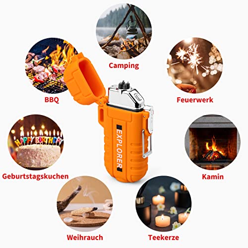 Wasserdicht & Winddicht Feuerzeug Elektrisch für Outdoor Survival Ausrüstung, Professionelle Type-C Wiederaufladbares Feuerzeug, Dual Arc Feuerzeuge Kits für Camping Wandern überlebensausrüstung - 6