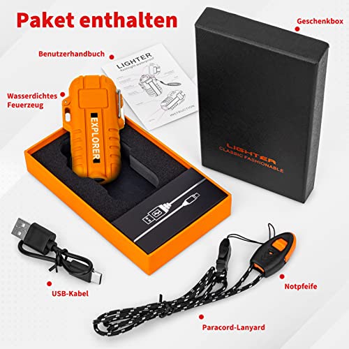 Wasserdicht & Winddicht Feuerzeug Elektrisch für Outdoor Survival Ausrüstung, Professionelle Type-C Wiederaufladbares Feuerzeug, Dual Arc Feuerzeuge Kits für Camping Wandern überlebensausrüstung - 7