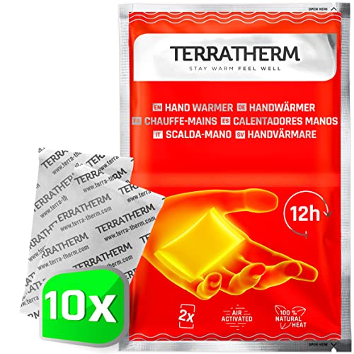 TerraTherm Handwärmer, Fingerwärmer für 12h warme Hände, Wärmepads Hand durch Luft aktiviert, 100% natürliche Wärme, Taschenwärmer, 10 Paar