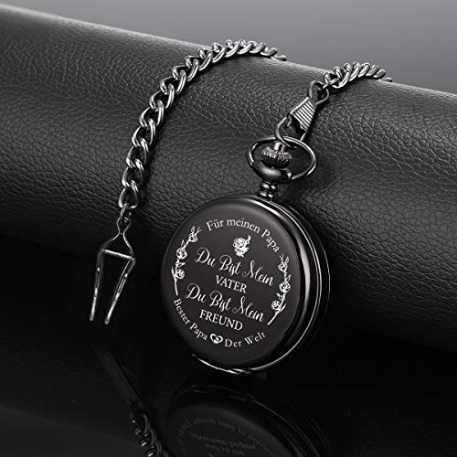 Taschenuhr – ManChDa Taschenuhr mit Gravur Kette Herren Schwarz Geschenk zum Geburtstag Vatertag Vater Vatertagsgeschenk - 6