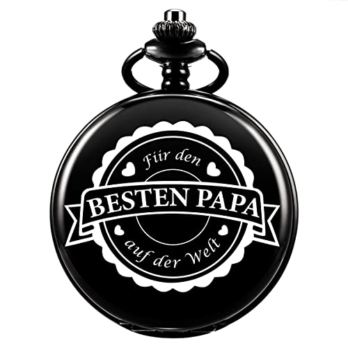 Taschenuhr - ManChDa Taschenuhr mit Gravur Kette Herren Schwarz Geschenk zum Geburtstag Vatertag Vater Vatertagsgeschenk