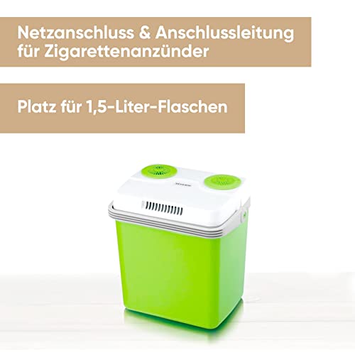 SEVERIN KB 2922 Elektrische Kühlbox (mit Kühl- und Warmhaltefunktion, 20 L, inkl. 2 Anschlüssen: Netzanschluss und zusätzlicher 12 V-Anschlussleitung für Zigarettenanzünder) grün-grau - 2