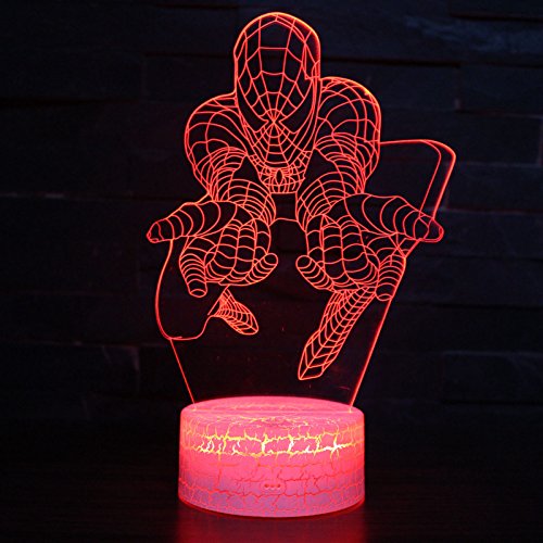 LED Superheld 3D-Lampe – Optische Illusion, intelligentes Nachtlicht, Tischlampe mit USB-Stromkabel, 7 Farben (Spiderman) - 2