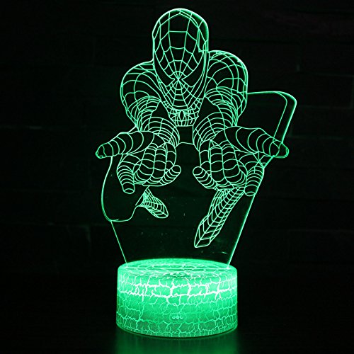 LED Superheld 3D-Lampe – Optische Illusion, intelligentes Nachtlicht, Tischlampe mit USB-Stromkabel, 7 Farben (Spiderman) - 3