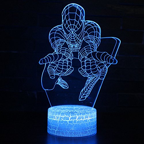 LED Superheld 3D-Lampe – Optische Illusion, intelligentes Nachtlicht, Tischlampe mit USB-Stromkabel, 7 Farben (Spiderman) - 4