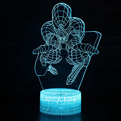 LED Superheld 3D-Lampe – Optische Illusion, intelligentes Nachtlicht, Tischlampe mit USB-Stromkabel, 7 Farben (Spiderman) - 6