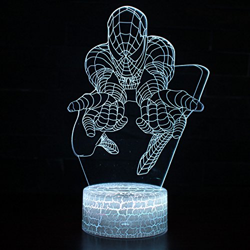 LED Superheld 3D-Lampe – Optische Illusion, intelligentes Nachtlicht, Tischlampe mit USB-Stromkabel, 7 Farben (Spiderman) - 8