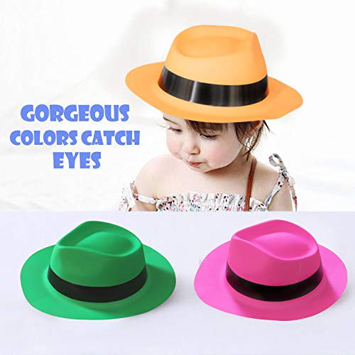 Novelty Place Neon Fedora Partyhüte aus Kunststoff – Gangster Style & UV Schwarzlicht Glow – für Kinder und Erwachsene (12er Pack) - 3